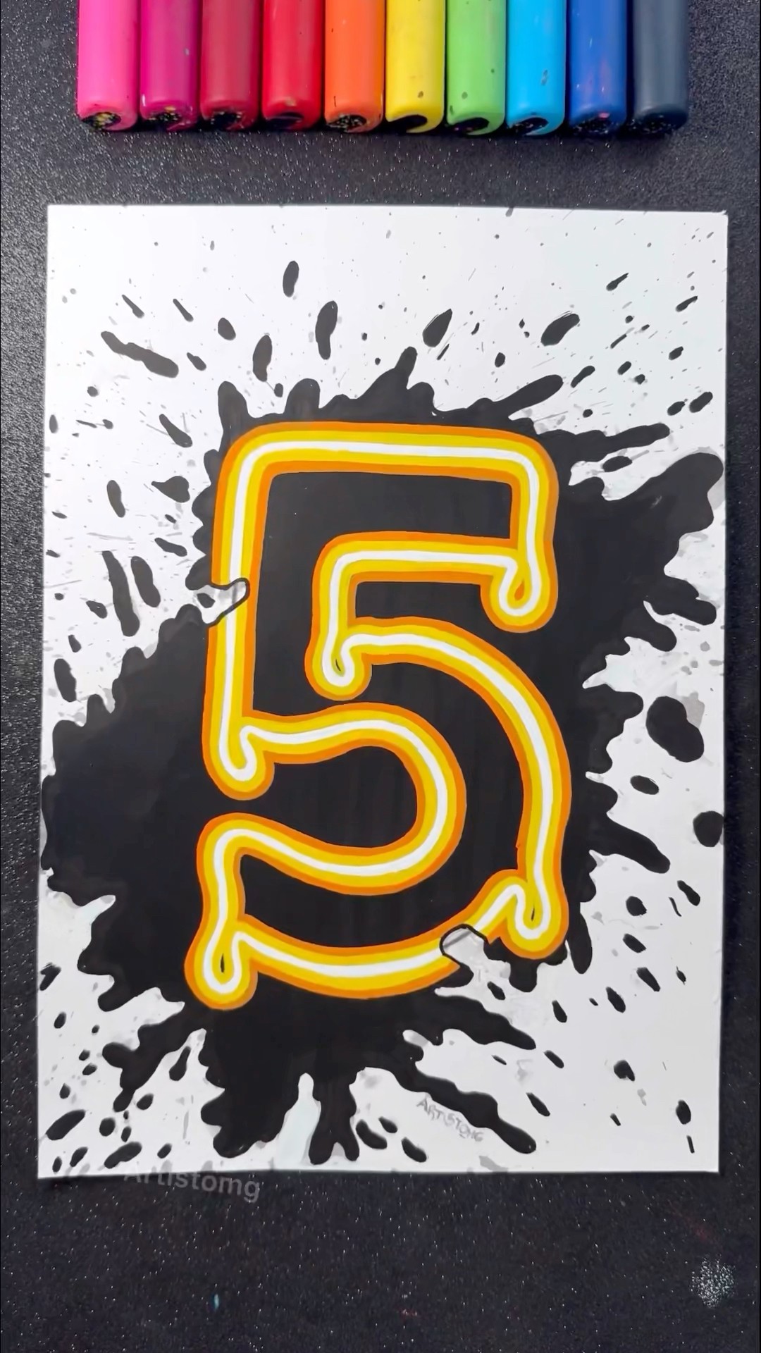 “5” with Neon Lights and Drip Technique! ?✨? || Next Number?! ? #viralart