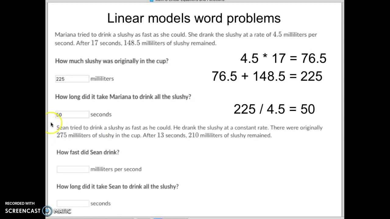 Linear models word problems - YouTube