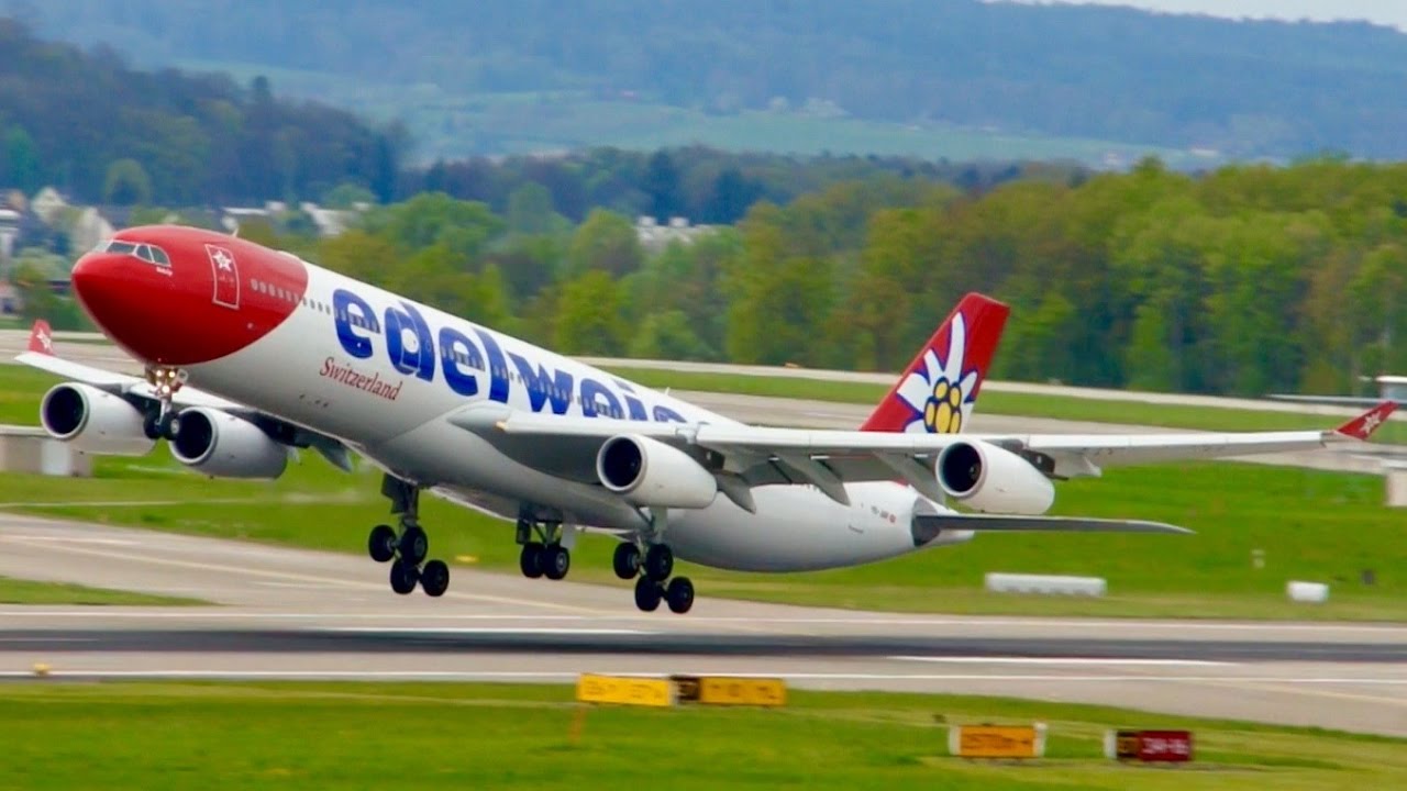 Edelweiss Air Airbus A340 300 First Commercial Flight Take Off At Zurich