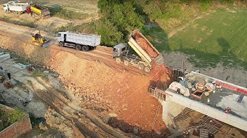 Excellent Techniques Building Road Connecting To Bridge By Operator Skills Dozer SHANTUI Push Stone