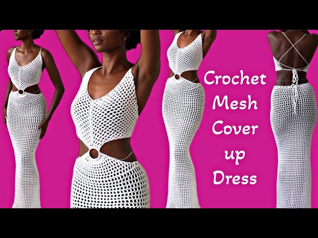 strapless open back dress Yellow and White Crochet Cover Up Mini Dress