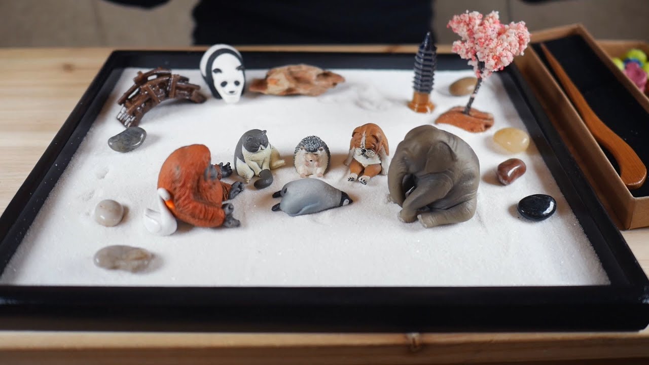 [힐링 ASMR] 젠가든과 만난 잠자는 동물들 | 서걱서걱 모래소리