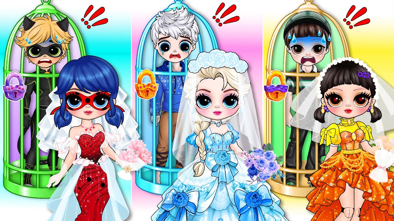 Wedding Dress: Disney Princess Elsa, Ladybug & Squid Doll Rescue Prince | DIY Fashion Paper Story