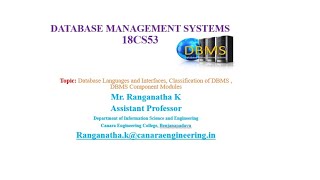 VTU DBMS 18CS53 M1 L4 Database Languages and Interfaces, Classification of DBMS , DBMS Component Mod
