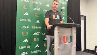 Miami Hurricanes coach Mario Cristobal addresses the media after Miami beat Pitt