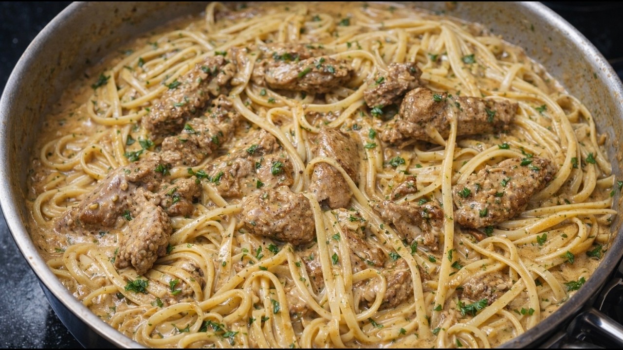 Only takes 15minutes to make this tasty creamy chicken pasta