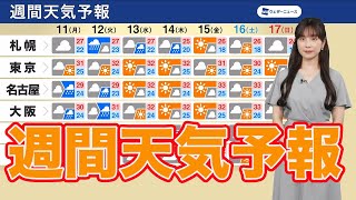【週間天気予報】週はじめは広く雨や曇り、日差し次第で厳しい残暑に