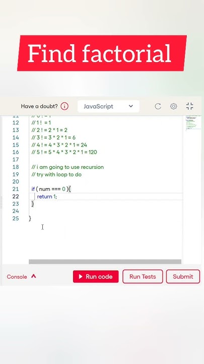 JS 13 • finding factorial in Javascript using recursion - YouTube