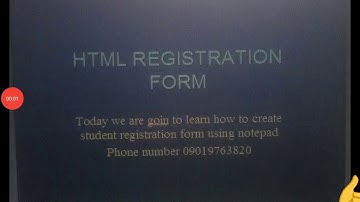 Student registration form with HTML code using notepad