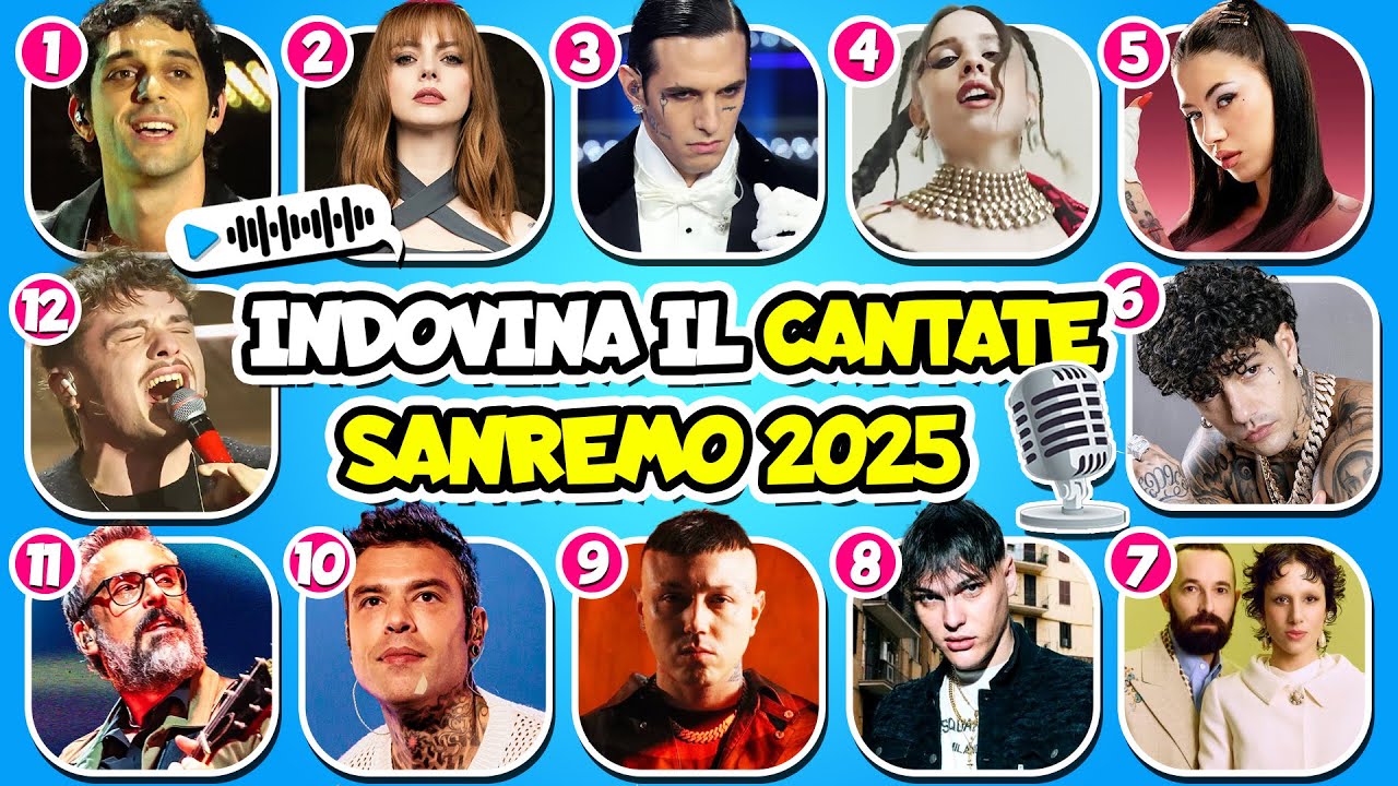 INDOVINA IL CANTANTE DALLA CANZONE -  Quiz Sanremo 2025 🎤 🇮🇹  Olly, Fedez, Achille , Rose Villain