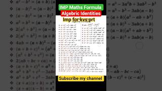 kvs nvs emrs Important Identities | Algebric Formula |kvs prt maths formula #kvs #maths #mathshorts