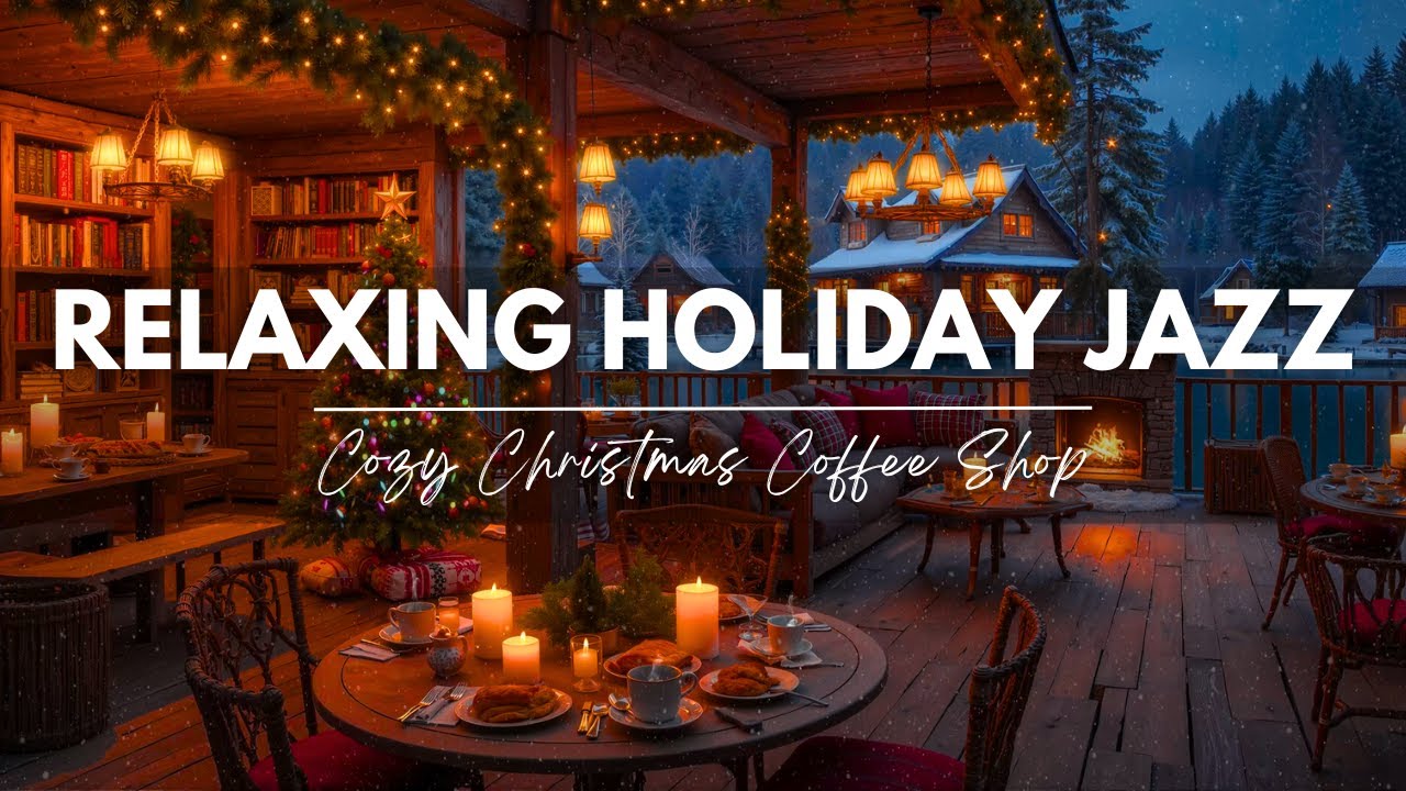 Relaxing Holiday Jazz 🎅 Cozy Christmas Coffee Shop ☕ Warm Fireplace Sounds & Soft Winter Piano