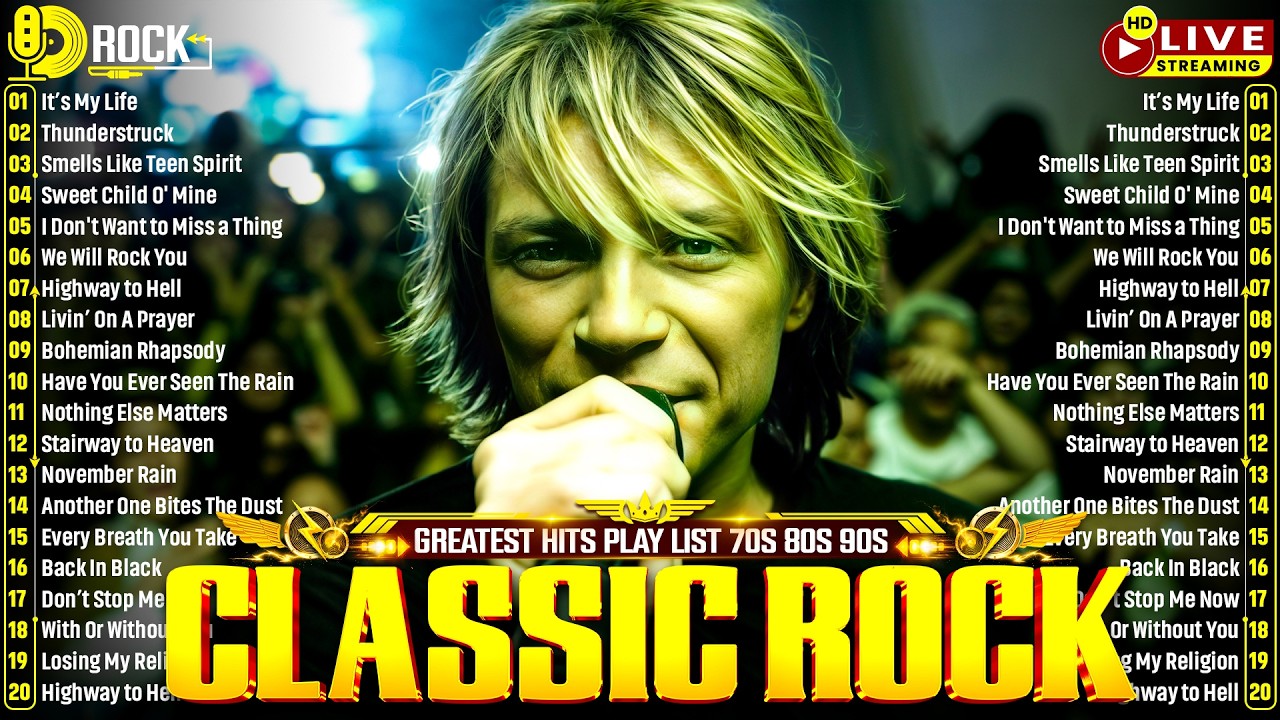 Top 100 Classic Rock Songs Of 80s 90s - Bon Jovi, Aerosmith, Queen, Guns N' Roses, Metallica, Queen