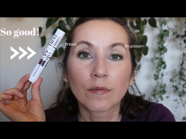 new*MAYBELLINE SKY HIGH TINTED MASCARA PRIMER REVIEW + WEAR TEST* fine/flat  lashes*