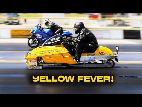 ASPHALT DRAG RACING SNOWMOBILE! SKI-DOO SLED BATTLES SUZUKI HYABUSA AND THE WIND! BYRON DRAGWAY!