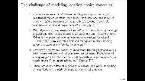 Lecture 14: A dynamic equilibrium model of commuting, residential and work location choices