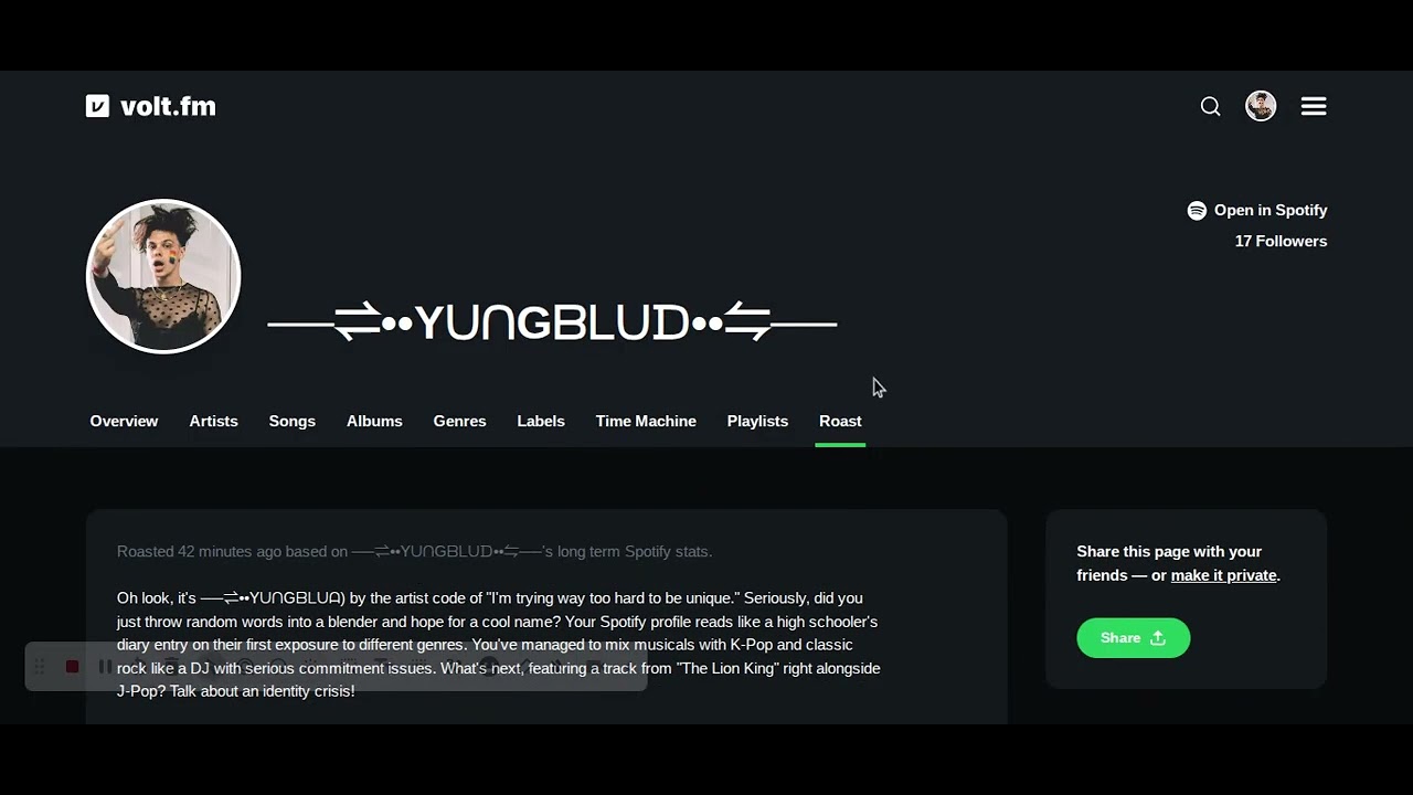 Spotify overview/roasting my music taste D: (shit mic quality)