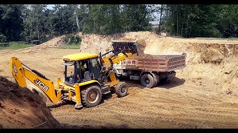 JCB Backhoe Loader Cutting Soil - JCB Loading Soil In Tripper Dump Video part 6
