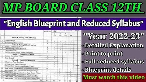Mp board class 12 english blueprint and reduced syllabus 2022-23 detailed explanation