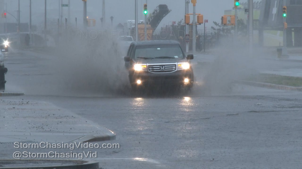 Rockaway, NY Lightning Storms Flooding 4k - 4/6/2017