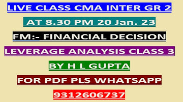 CMA  INTER FM  LEVERAGE ANALYSIS CLASS 3 BY H L GUPTA  II FOR NOTES  WHATS APP  AT 9312606737