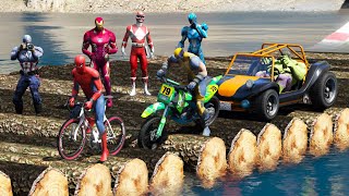 GTA V Mods: Challenge Overcome Wooden Bridge Floating on Sea with All Superheroes