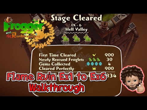 Frogger and the Rumbling Ruins - Flame Ruins EXTRA Level 1 to 6 Walkthrough Clear Perfect