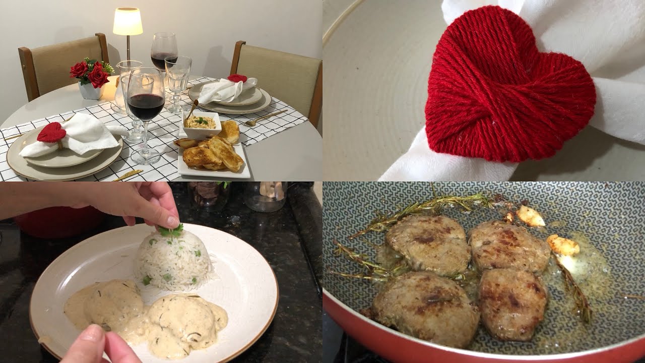 Jantar Romântico simples | Carne ao molho de queijo | Mesa Posta ...