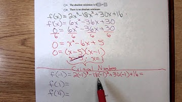 Math 1325 Finding Absolute Extrema on Closed Interval for Polynomial Function