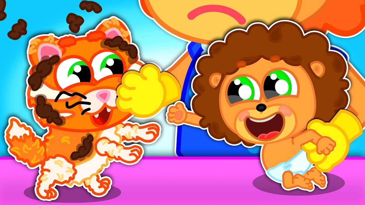 قطة صغيرة متسخة في الحمام | رسوم متحركة اطفال | شبل الأسد