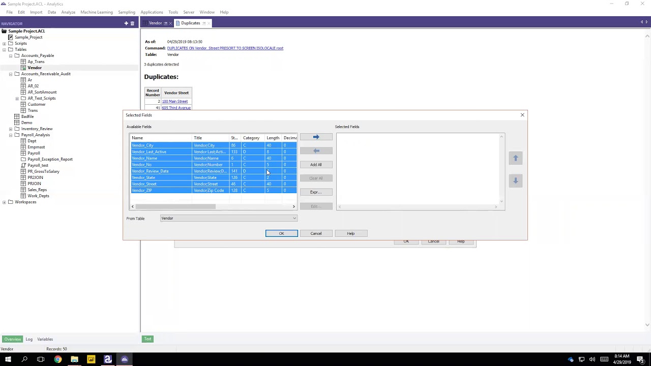 Tutorial 08 ACL006 Fictitious Vendors Red Flags (Duplicate Addresses