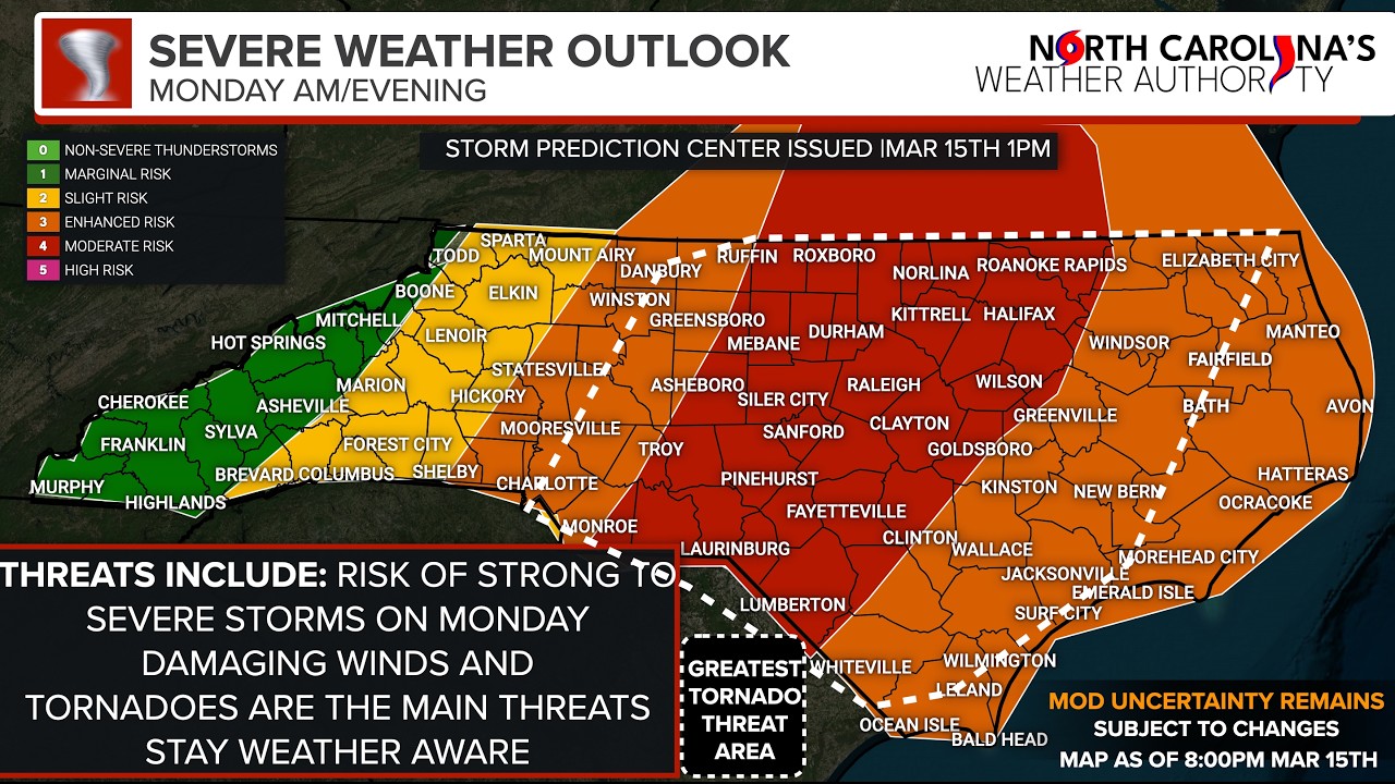 Severe Weather Update for Monday March 16th: Damaging winds/tornadoes ...