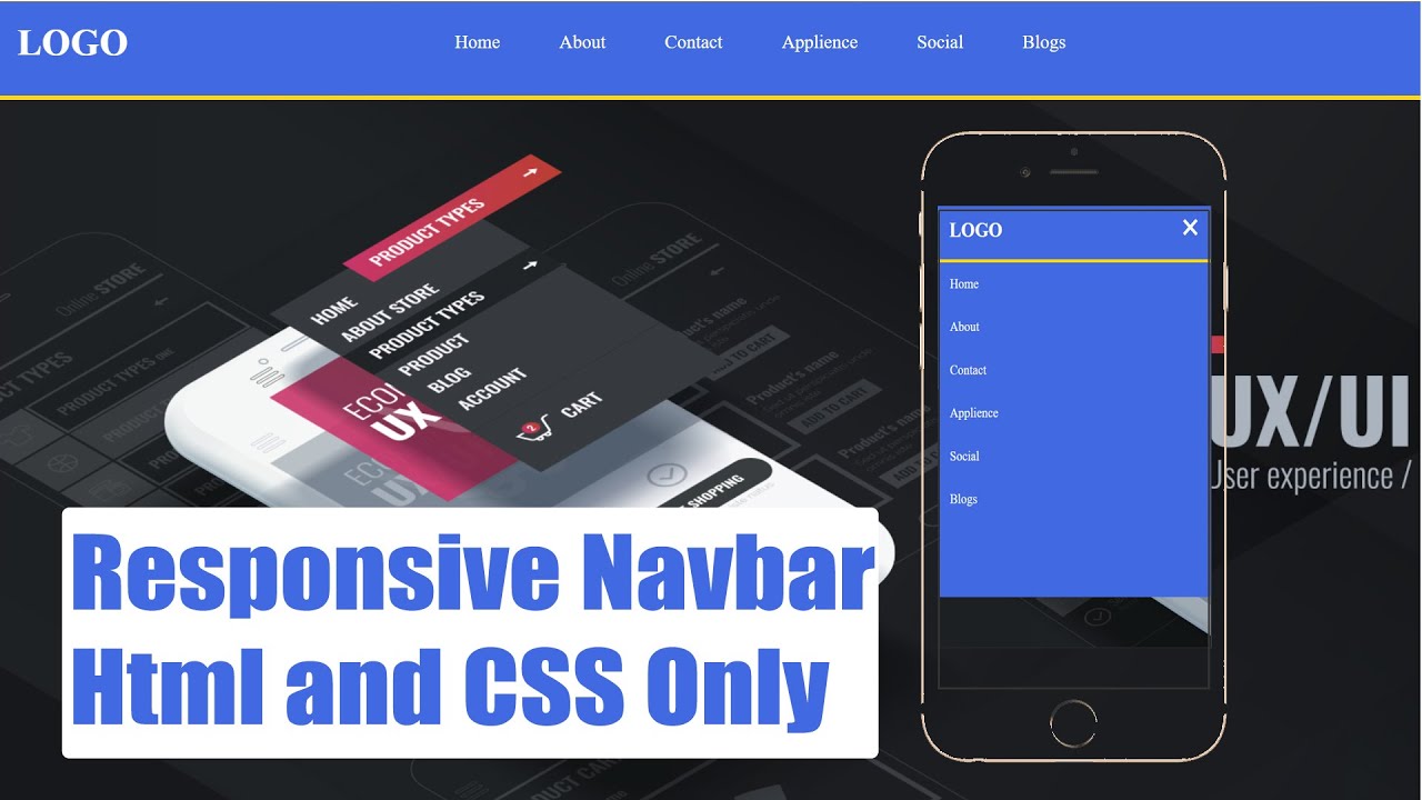 Responsive navigation bar in html and CSS only - YouTube