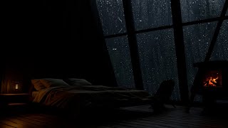 Rainy Night Haven - Fireplace Cracklings 🔥 Heavy Rainfall & Thunder Sounds for Deep Sleep & Focus