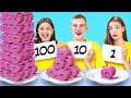 DESAFIO DAS 100 CAMADAS DE COMIDA || Alimentos Gigantes VS Minúsculos Por 24H, Por 123 GO Like!