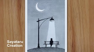 How to draw a Sad Boy Sitting Under Moonlight Step by Step || Pencil Sketch  for Beginners