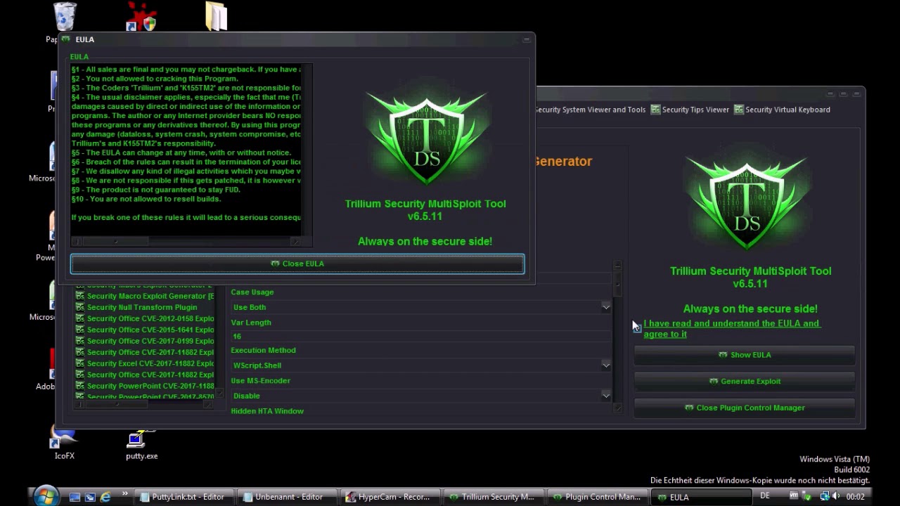 Trillium Security MultiSploit Tool V6 5 11 CVE 2019 0541 MSHTML Exploit Generator