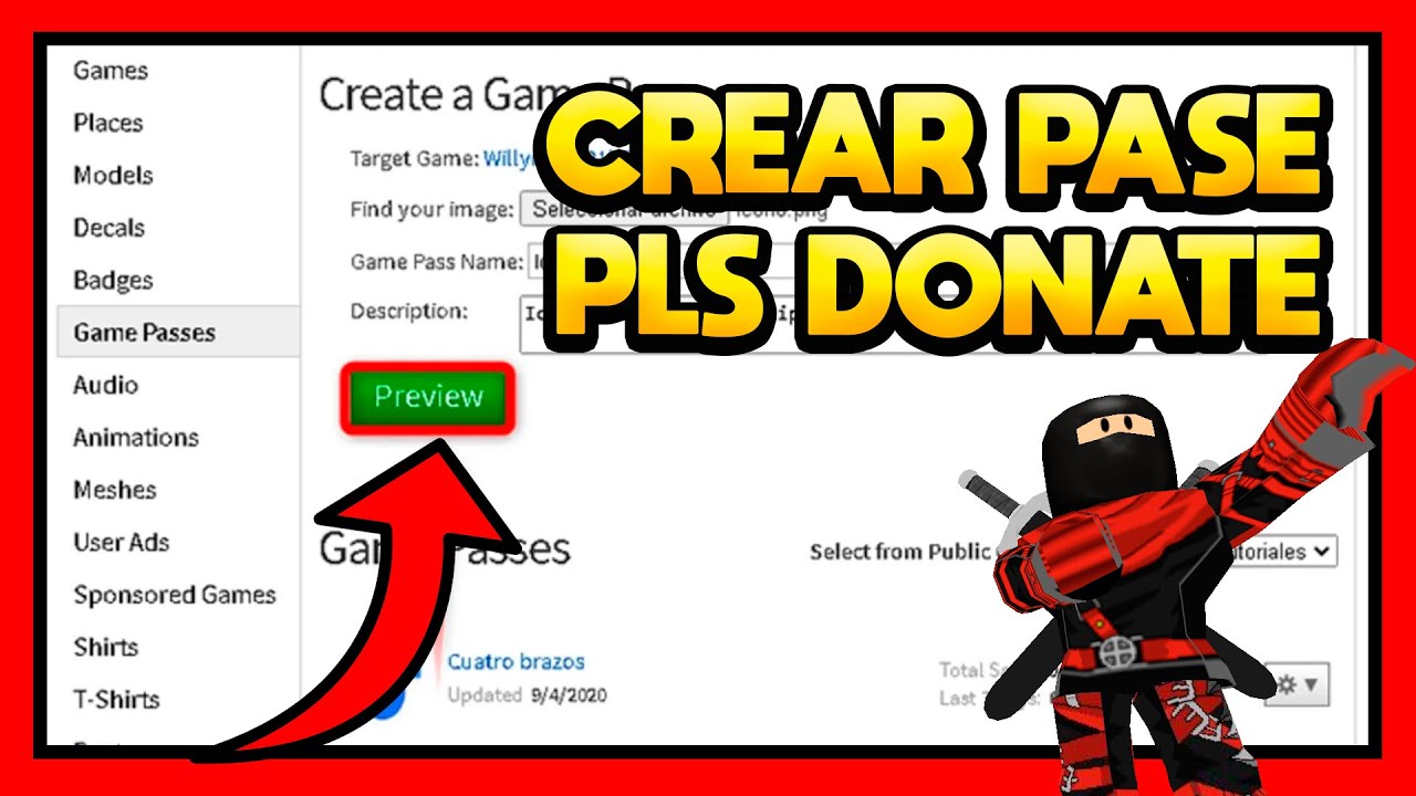 COMO CREAR UN GAMEPASS EN ROBLOX PARA PLS DONATE - YouTube
