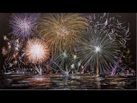 打ち上げ花火描いてみた ダイソークレヨン Draw Beautiful Fireworks On Black Paper Youtube