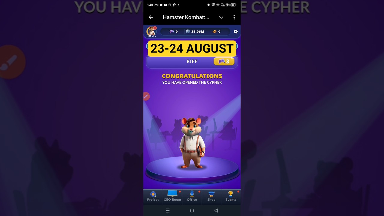 Hamster Kombat Dev Game Daily Cipher 23 August | Hamster Kombat Daily Cipher Code | Daily Combo