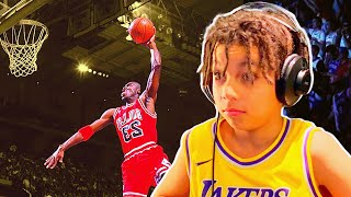 Kid basketball player REACTS to Michael Jordan TOP 50 All Time Plays