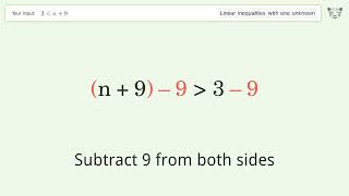 3 less than n 9 - Solve linear inequalities with one unknown