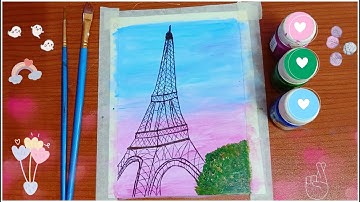 Easy Eiffel Tower scenery Drawing & Painting for beginners Step by step acrylic painting tutorial🗼