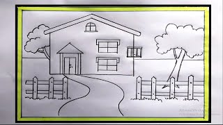 Drawing House With Scenery | My Village House || Easy Drawing