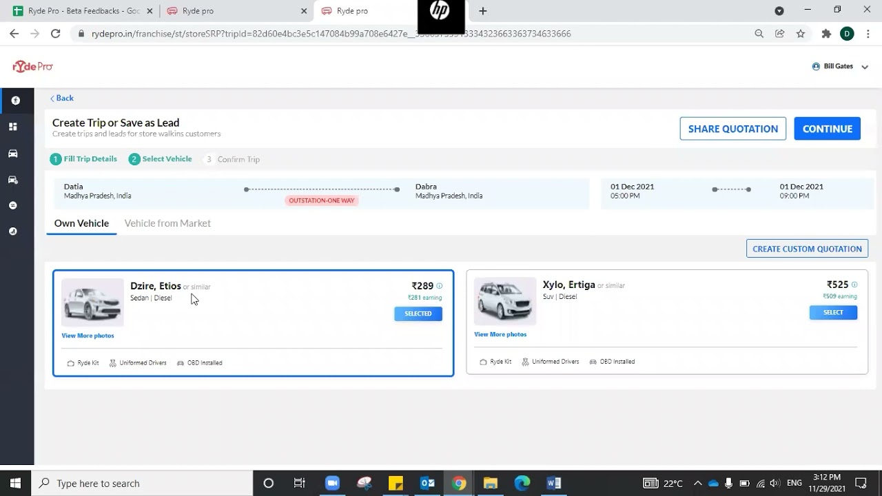 Cabs Process Flow on RydePro application for Own Vehicle (English)