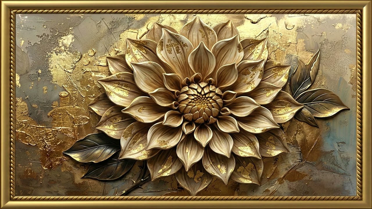 Frame TV Background: Elegant Gold Relief Flower 4K [10 Hours Screensaver]