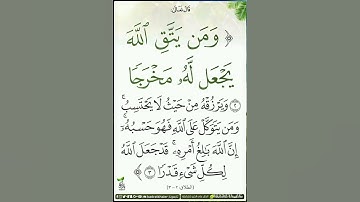 الآية الكريمة من سورة الطلاق، الآية* *"وَمَن يَتَّقِ اللَّهَ يَجْعَل لَهُ مَخْرَجًا"* 