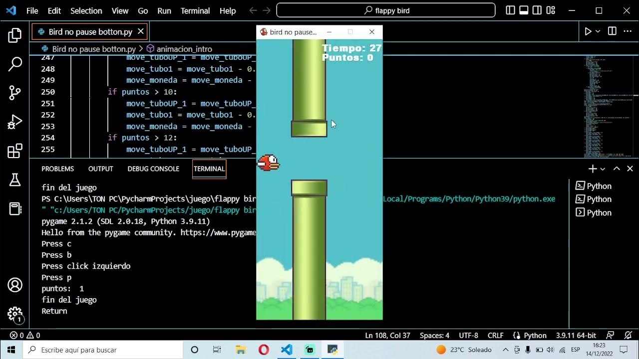 (Bird no pause botton) Prototype of flappy bird made in python. - YouTube