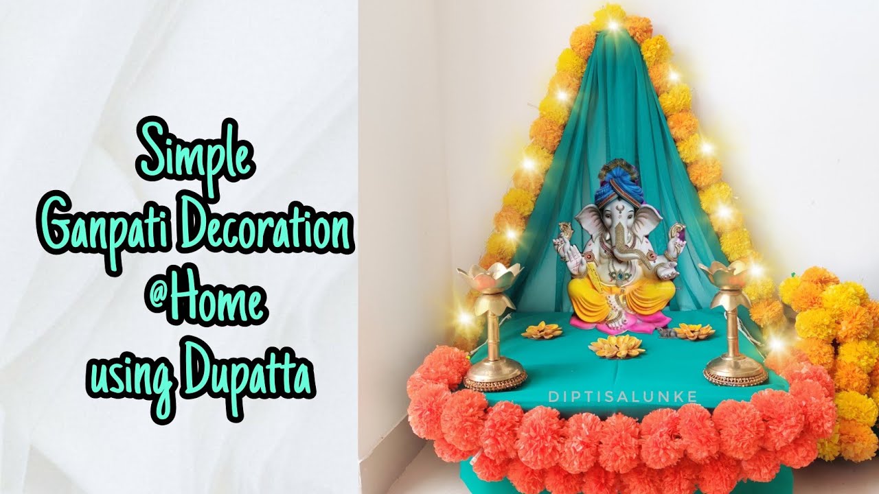 Ganpati Decoration for home  Simple Ganpati Decoration using