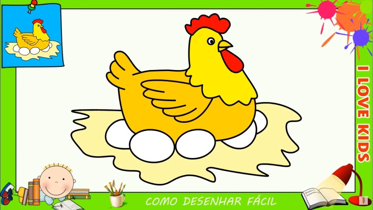 COMO DESENHAR UMA GALINHA BEM FÁCIL - DESENHAR BICHINHOS DA FAZENDA 